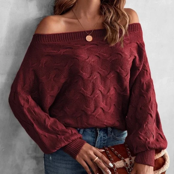Cozy Off Shoulder Knit Sweater Top - Picture 9 of 16